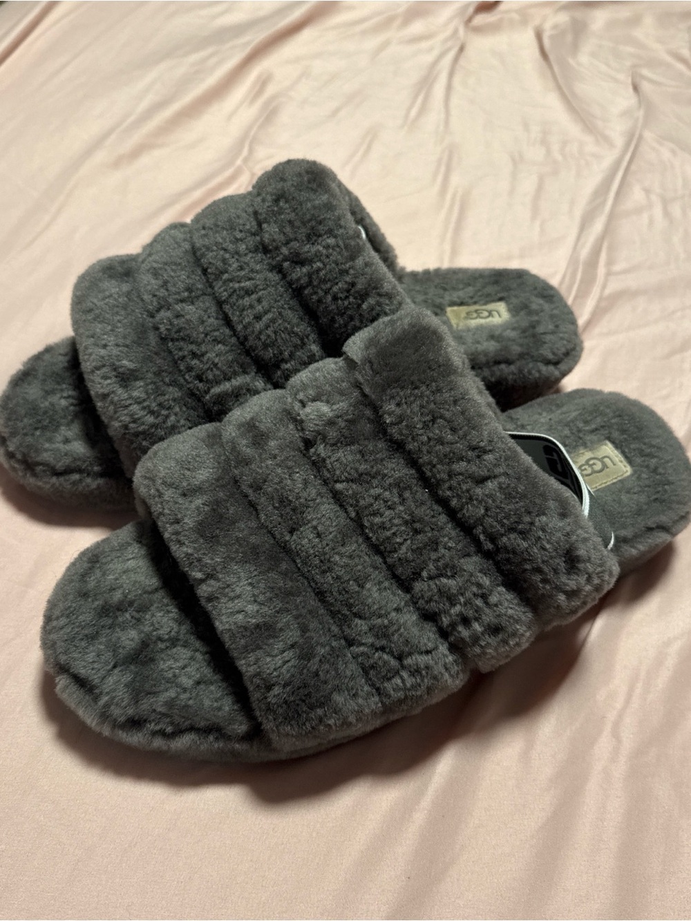 UGG Plush Shearling Slide in Dark Gray